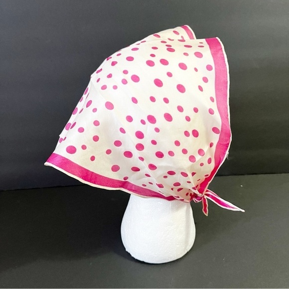 Vintage 60’s 70s Pink White Polka Dot Triangle Head Scarf Kerchief Festival MCM - Picture 2 of 5